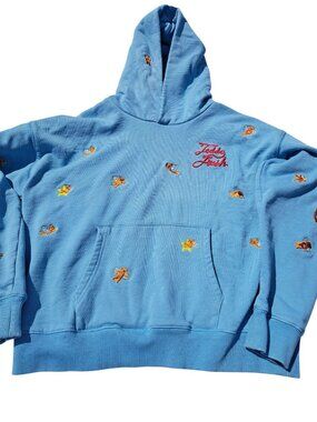 Teddy Fresh Angel Bear Graphic Embroidered Blue Hoodie Small Women's Streetwear